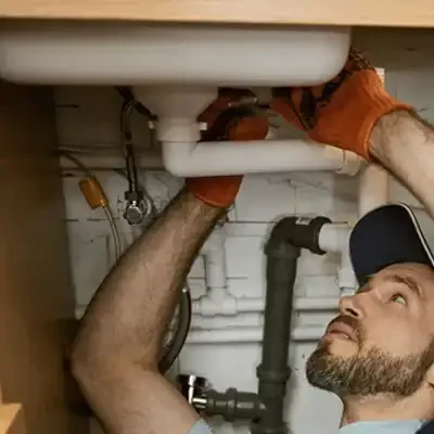 Técnico realizando desentupimento de pia
